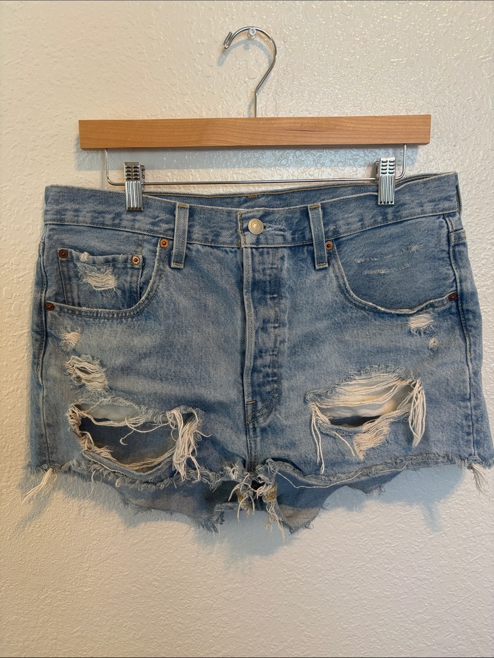 Levi's Light Blue Distressed Denim Cutoff Shorts